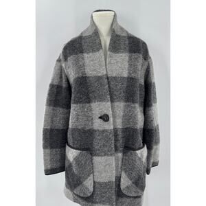 Wilfred Gray Plaid Open-Front Wool Coat